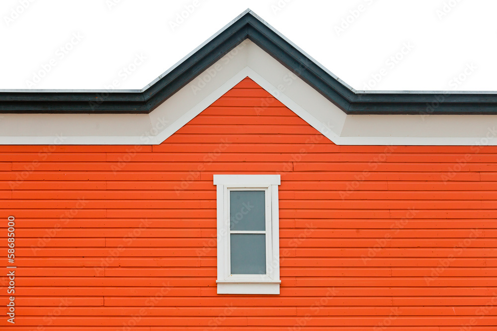 Exterior wall orange siding window and roof trim Exterior wall orange siding window and roof trim