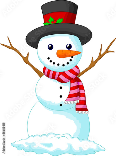 Christmas Snowman wearing a Hat and red scarf