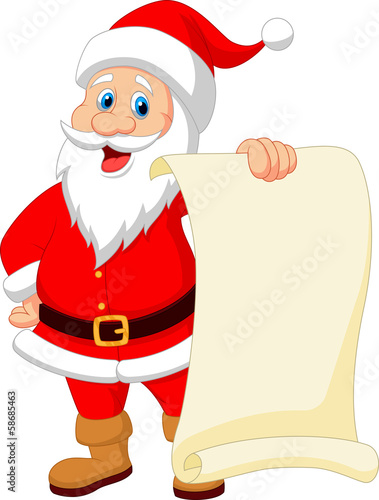 Santa clause cartoon holding blank vintage paper