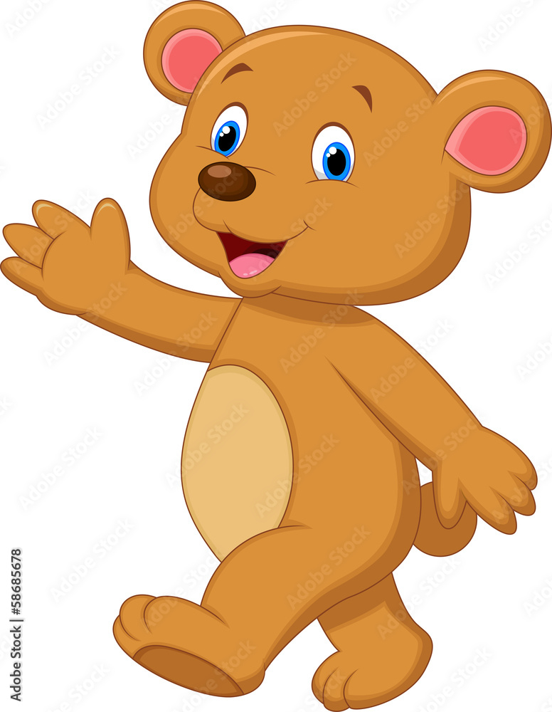 Naklejka premium Cute brown bear waving hand