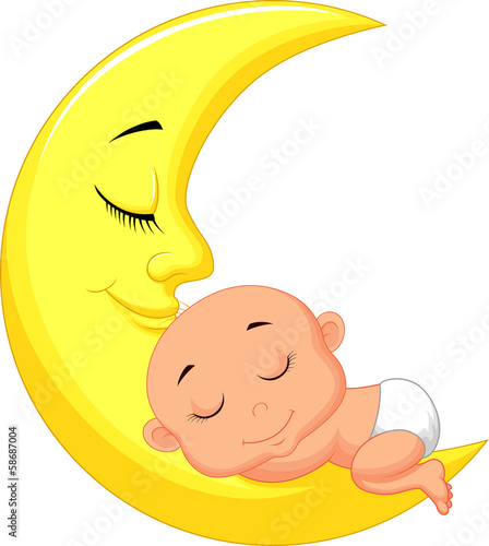 Cute baby sleeping on the moon