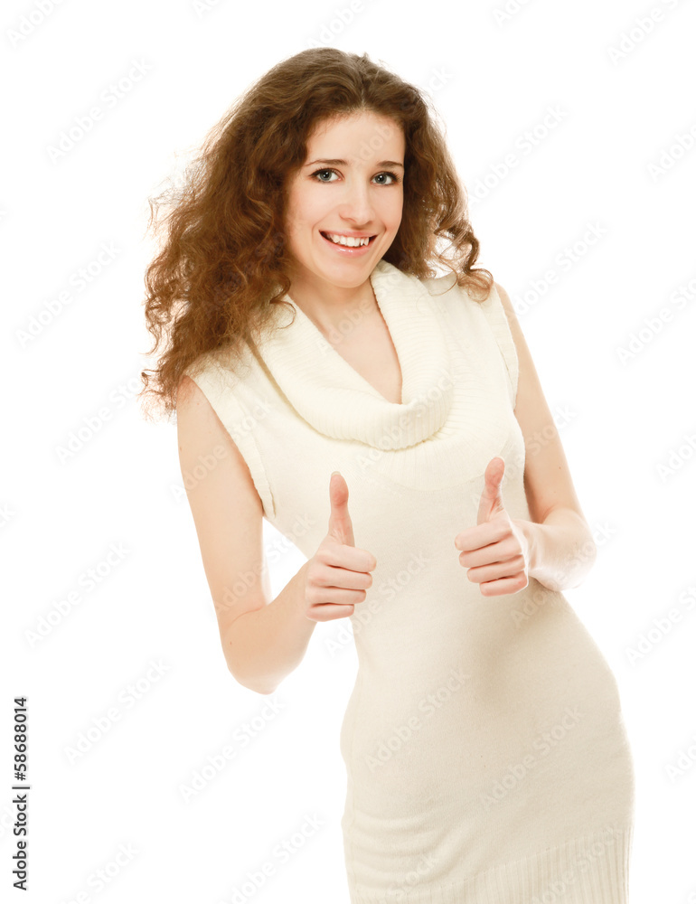 Close-up of pretty woman showing thumb up Close-up of pretty woman showing thumb up