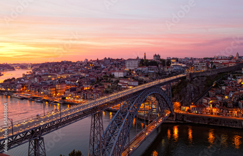 Bridge of Luis I at night over Douro river and Porto, Portugal
