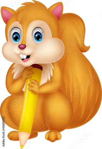 Cute squirrel cartoon holding pencil