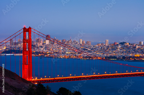 San Francisco and Golden Gate Bridge at night