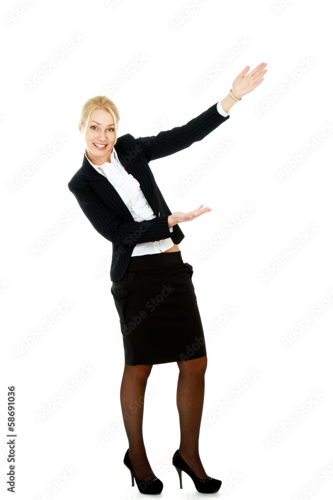 Portrait of a young beautiful businesswoman pointing something Portrait of a young beautiful businesswoman pointing something