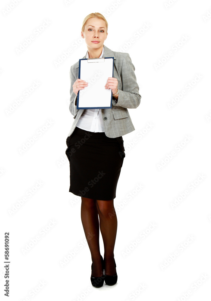 A business woman holding papers , isolated on white background. A business woman holding papers , isolated on white background.