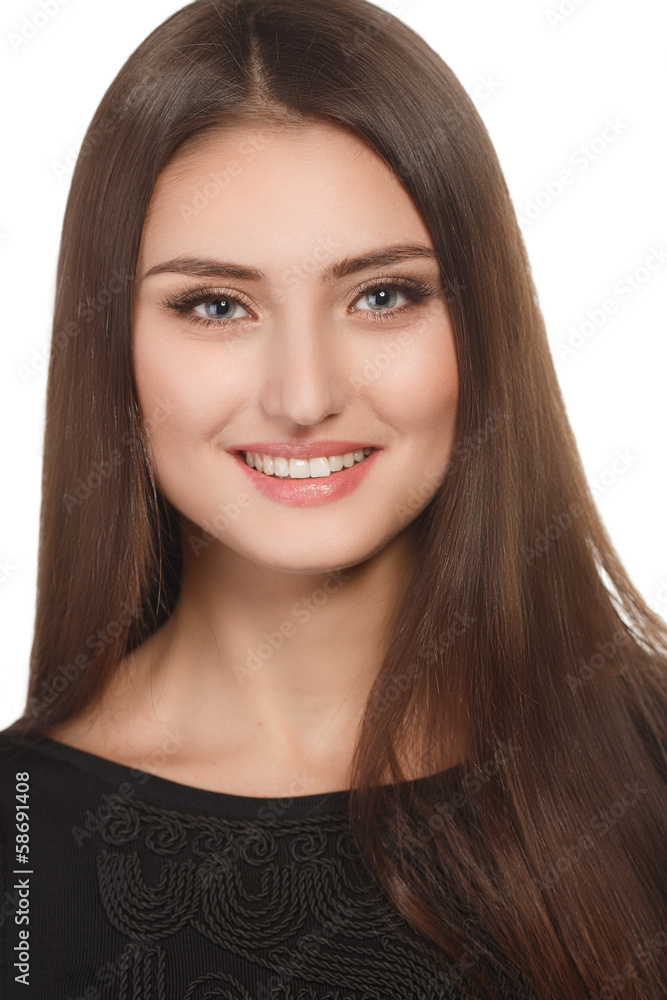 Beautiful Woman Portrait.Clear Fresh Skin.Isolated on a White Beautiful Woman Portrait.Clear Fresh Skin.Isolated on a White