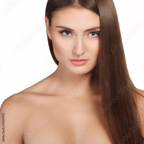 Beautiful Woman Portrait.Clear Fresh Skin.Isolated on a White
