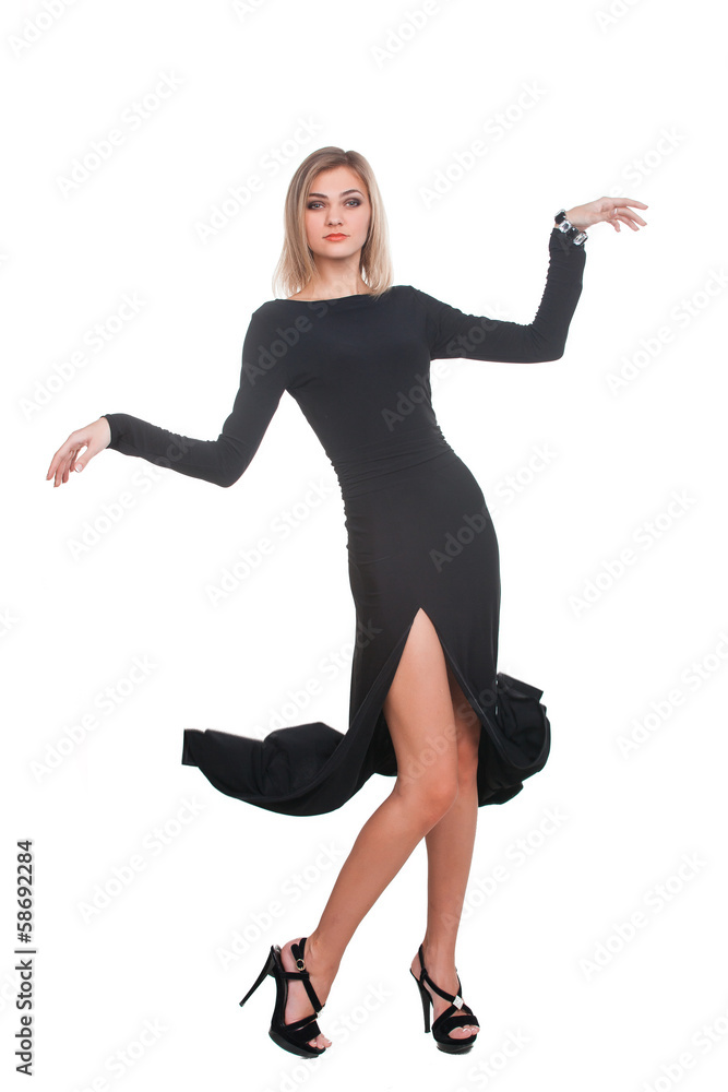 Portrait of trendy blonde woman in black dress Portrait of trendy blonde woman in black dress