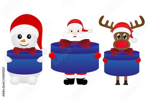 Christmas reindeer snowman and Santa Claus