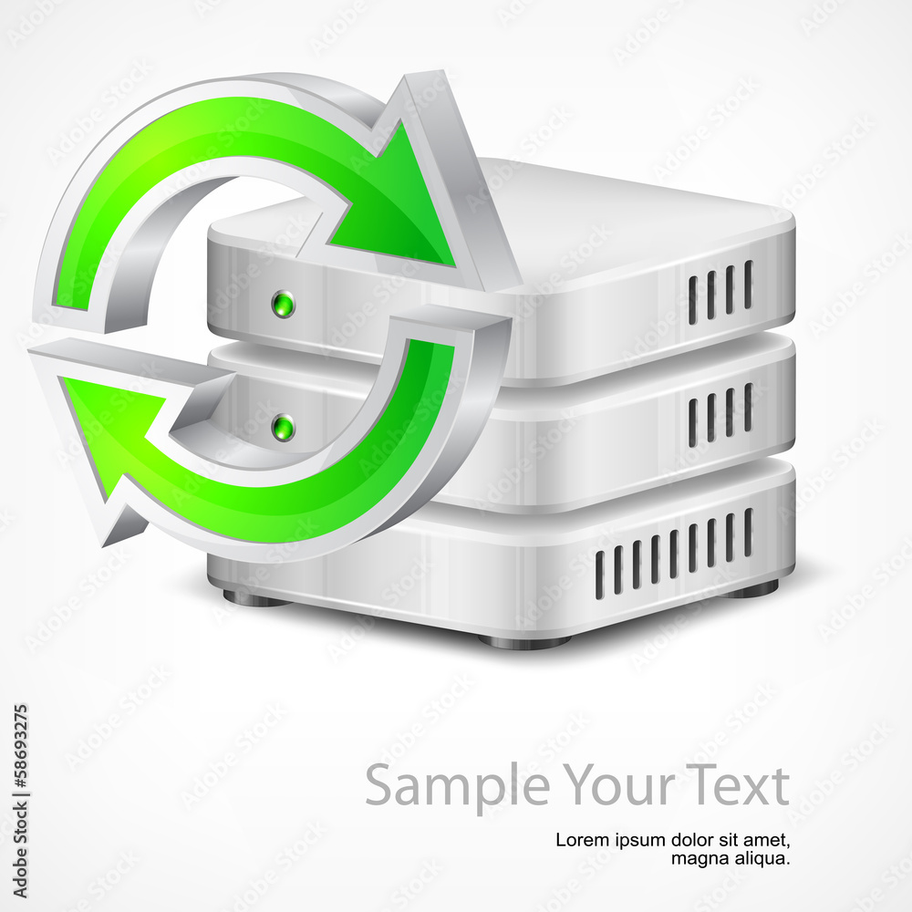 Database with green round arrow, isolated on white, vector Database with green round arrow, isolated on white, vector