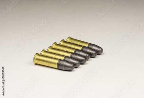 .22 caliber Long rifle Rimfire Ammunition on white