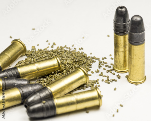 .22 caliber Long rifle  with smokeless powder on white