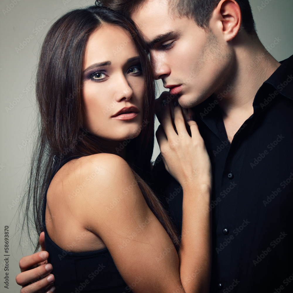 Sexy passion couple, beautiful young man and woman closeup Sexy passion couple, beautiful young man and woman closeup