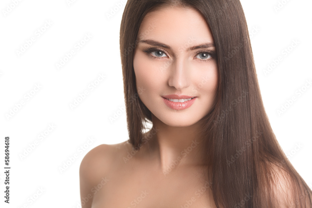 Beautiful Woman Portrait.Clear Fresh Skin.Isolated on a White Beautiful Woman Portrait.Clear Fresh Skin.Isolated on a White