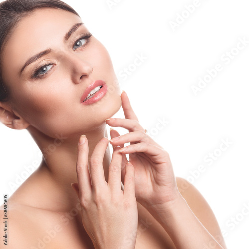 Beautiful Woman Portrait.Clear Fresh Skin.Isolated on a White