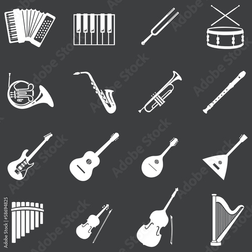 vector set of 16 white musical instruments icons