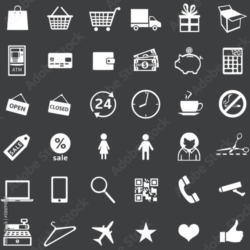 vector set of 36 white shopping icons