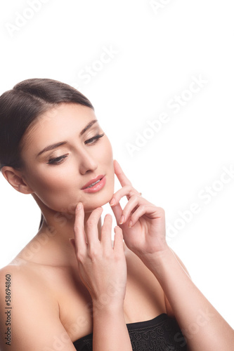 Beautiful Woman Portrait.Clear Fresh Skin.Isolated on a White