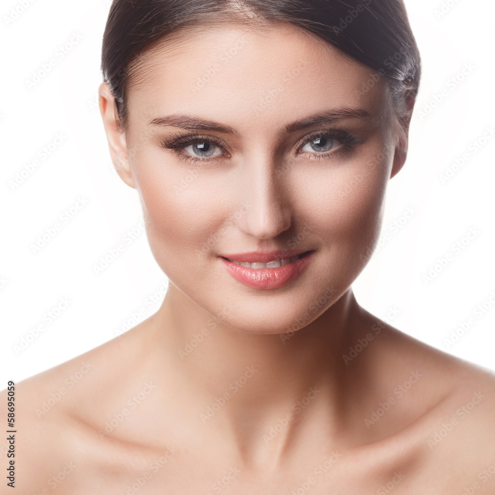 Fototapeta premium Beautiful Woman Portrait.Clear Fresh Skin.Isolated on a White