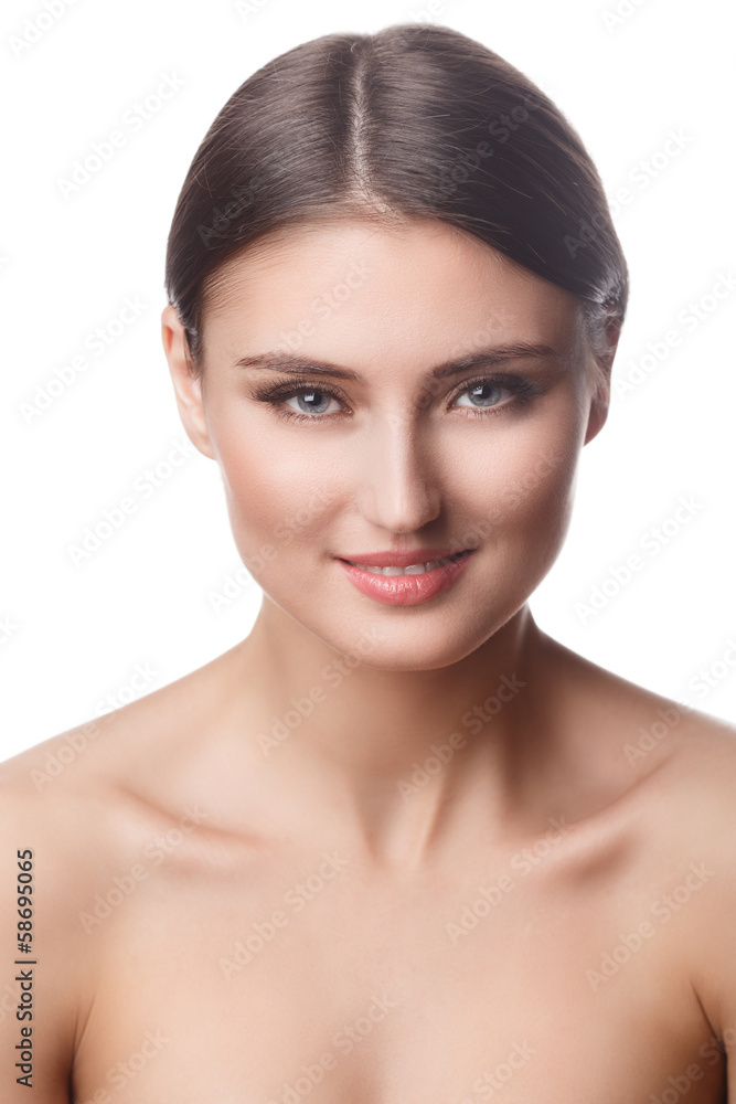 Obraz premium Beautiful Woman Portrait.Clear Fresh Skin.Isolated on a White