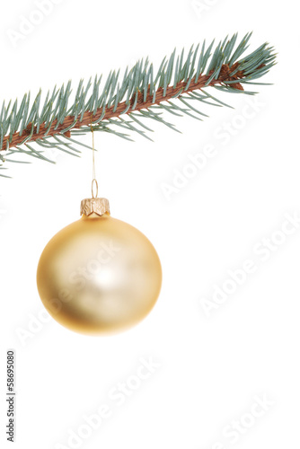 One separate Christmas ball on christmas tree.