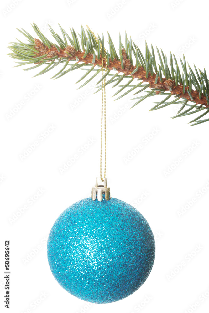 One separated christmas ball handing on a fir. One separated christmas ball handing on a fir.