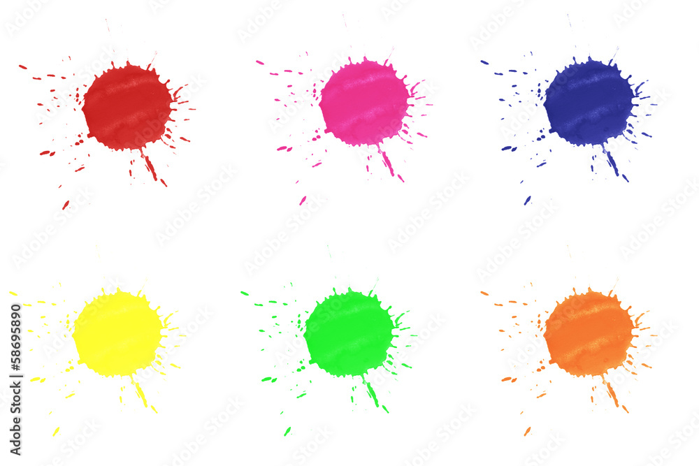 Bunte Farbkleckse auf weißem Hintergrund Bunte Farbkleckse auf weißem Hintergrund