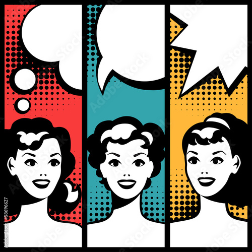 Illustration of girl in style pop art.