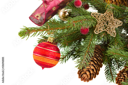 christmas decorations on fir tree