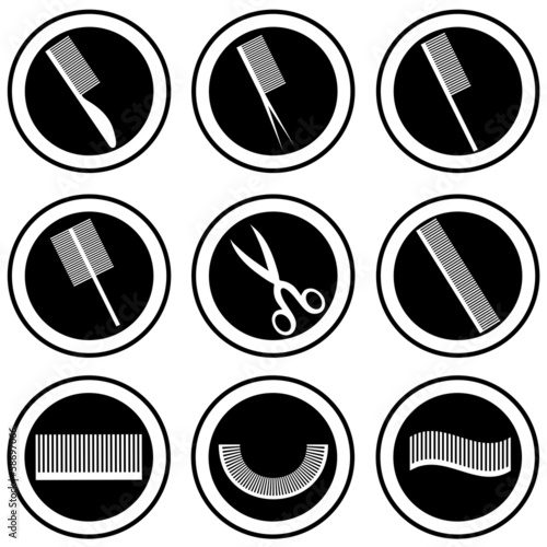 Hairdressing related objects silhouette set. Vector