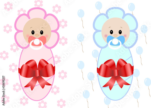 Twin Baby Boy And Girl . Vector illustration