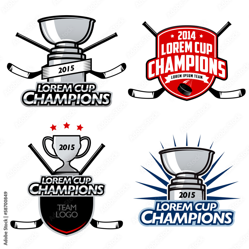 Fototapeta premium Ice hockey cup champions labels, badges and design elements