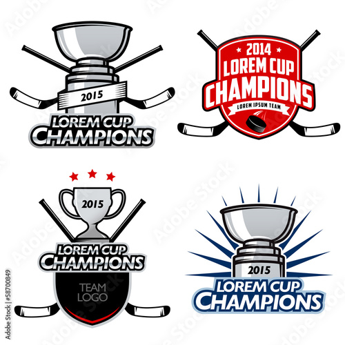 Ice hockey cup champions labels, badges and design elements