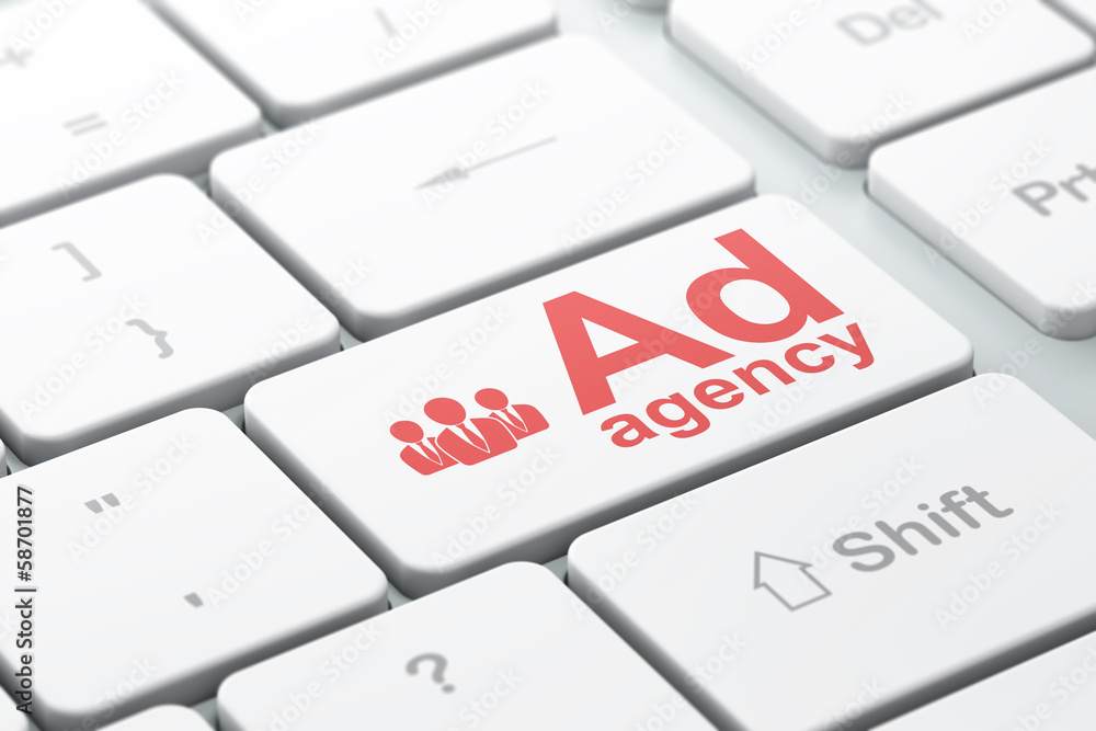 Marketing concept: Business People and Ad Agency on keyboard Marketing concept: Business People and Ad Agency on keyboard
