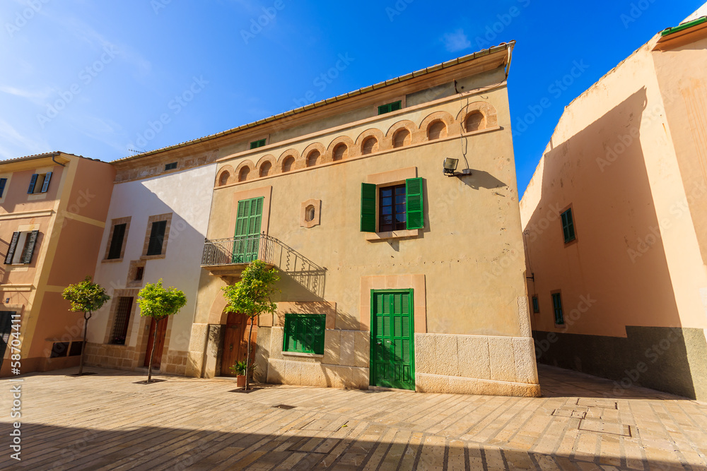 Houses in old town of Alcudia town on Majorca island, Spain