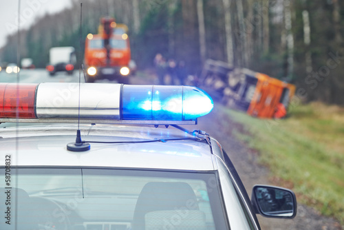 Принти на полотні police car with a flasher at lorry crash