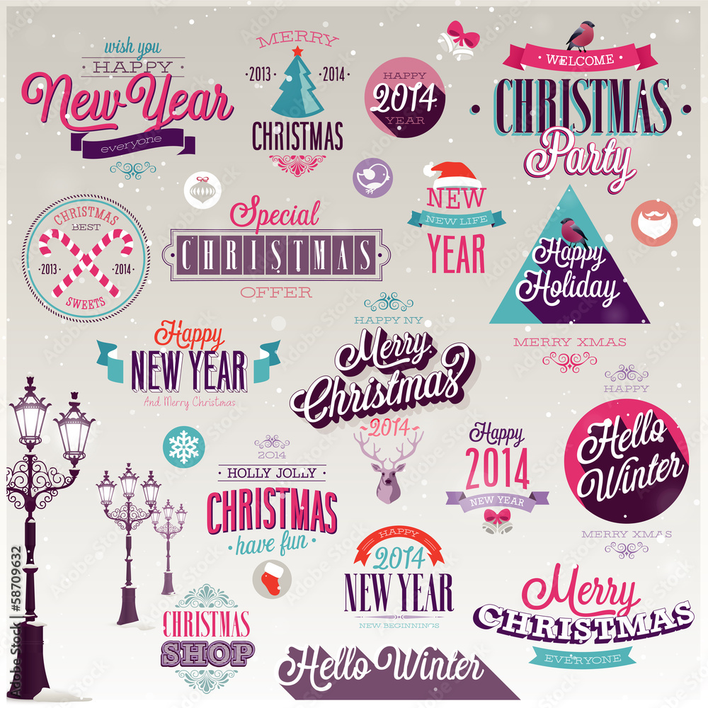 Christmas set - labels, emblems and other decorative elements.