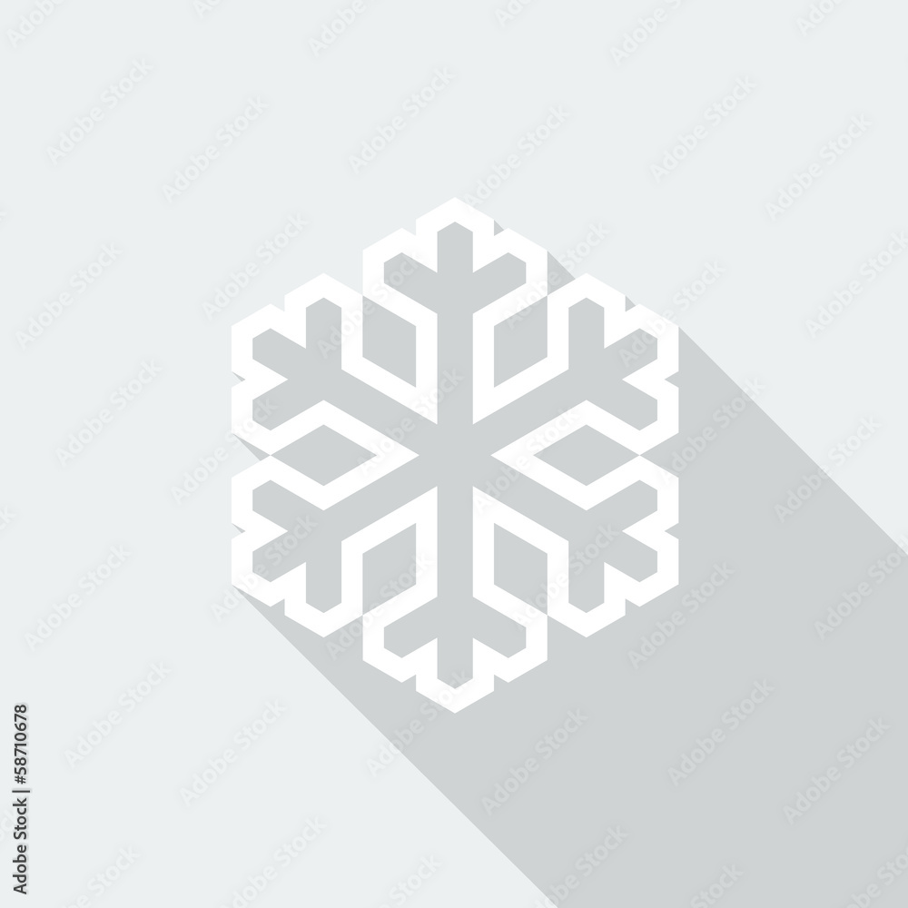 Snowflake icon with long shadow on snow-white background Snowflake icon with long shadow on snow-white background