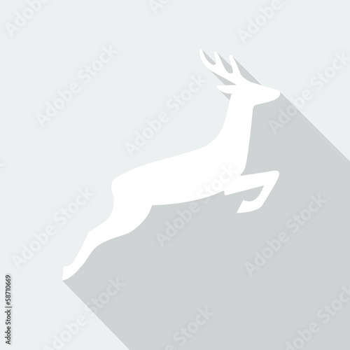 Deer icon with long shadow on snow-white background
