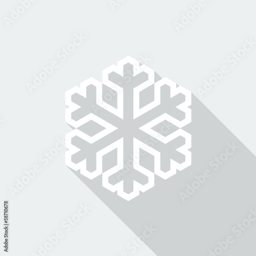 Snowflake icon with long shadow on snow-white background