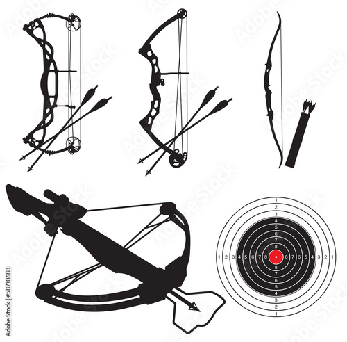 silhouettes of equipment for shooting from bow and arbalest