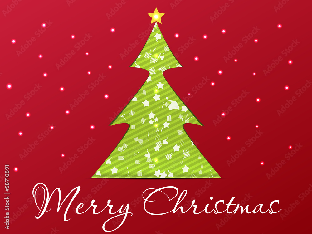 green Christmas tree on a red backround green Christmas tree on a red backround