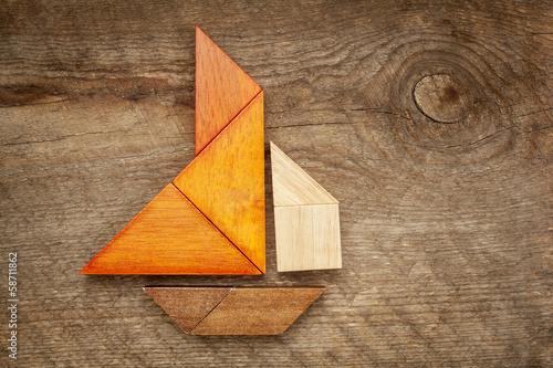 abstract sailboat from tangram puzzle