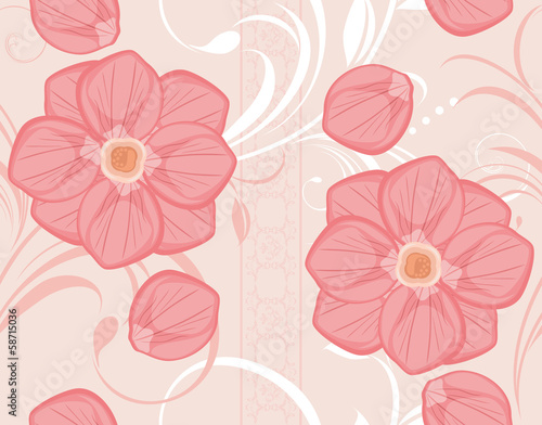 Seamless ornamental background with blooming pink flowers