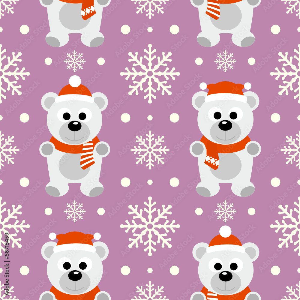 New Year seamless background with funny polar bear