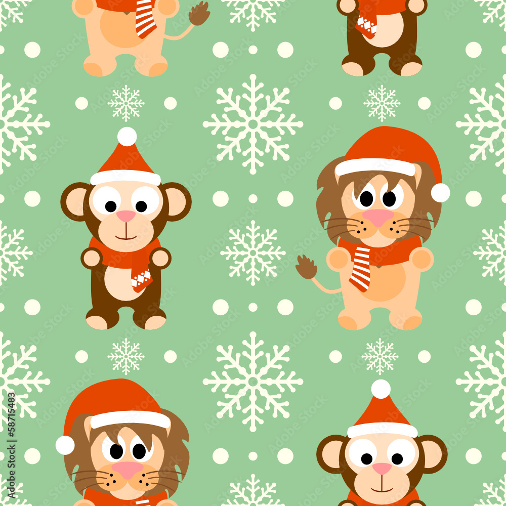 Naklejka premium New Year seamless background with funny monkey and lion