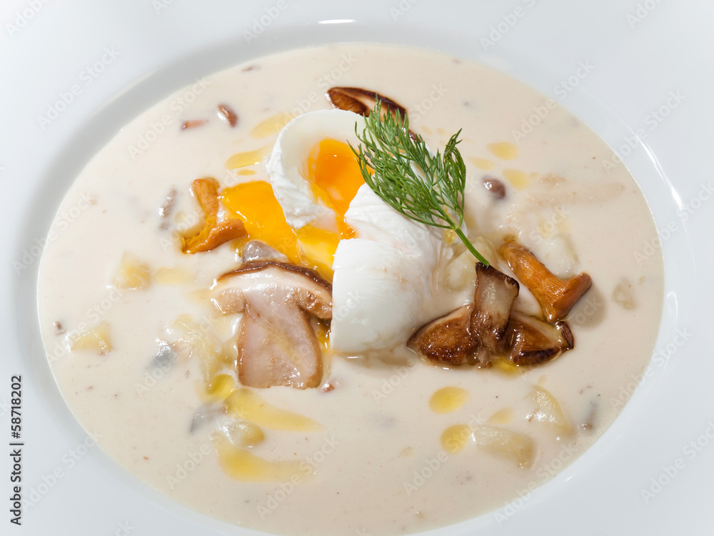 Traditional Czech potato soup Kulajda with roasted mushrooms Traditional Czech potato soup Kulajda with roasted mushrooms