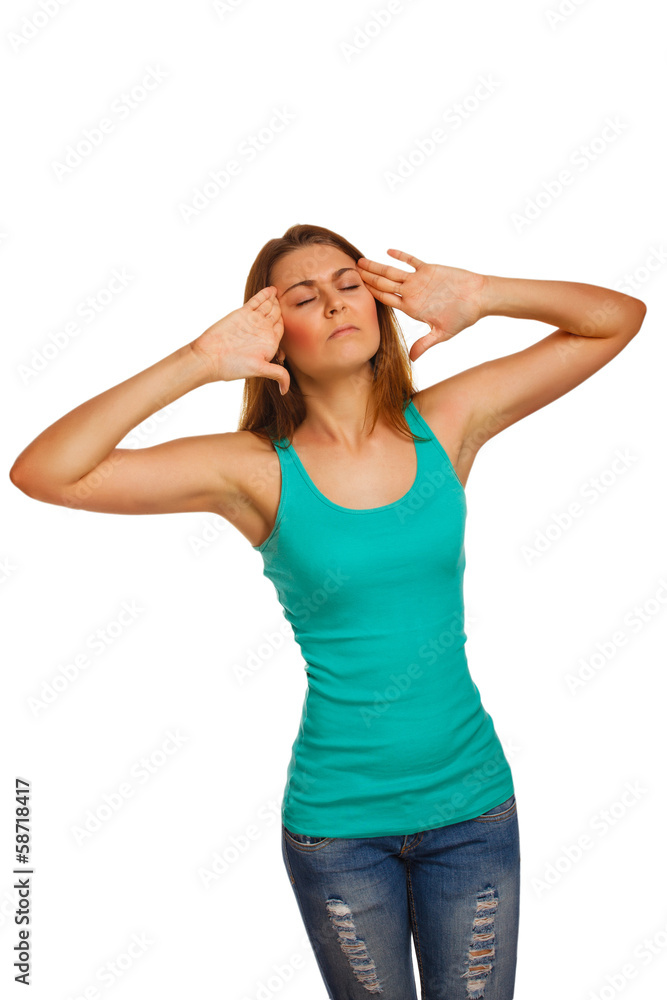 tired woman pain stress headache, holding his hands behind head, tired woman pain stress headache, holding his hands behind head,